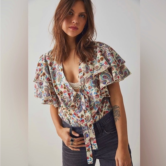 Free People Intimately XS Bodysuit Floral Print “Call Me Later” - Picture 3 of 10